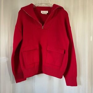 Anthropologie Red V-Neck Sweater Size Small